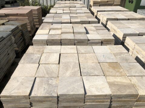 Terrassenplatten Marmor 20x20cm Gelb Beige Kanten Getrommelt