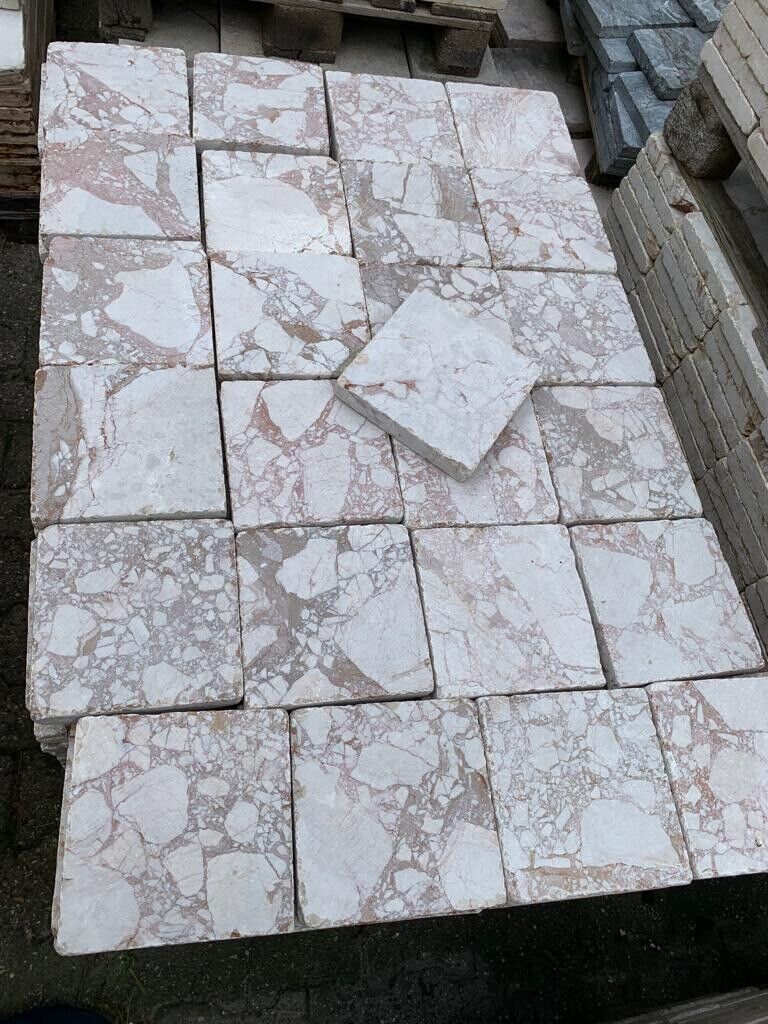 Terrassenplatten Marmor 20x20x3cm Beige Rose Sägerauh Kanten Getrommelt 2 Terrassenplatten Marmor 20x20x3cm Beige Rose Sägerauh Kanten Getrommelt – Bild 2